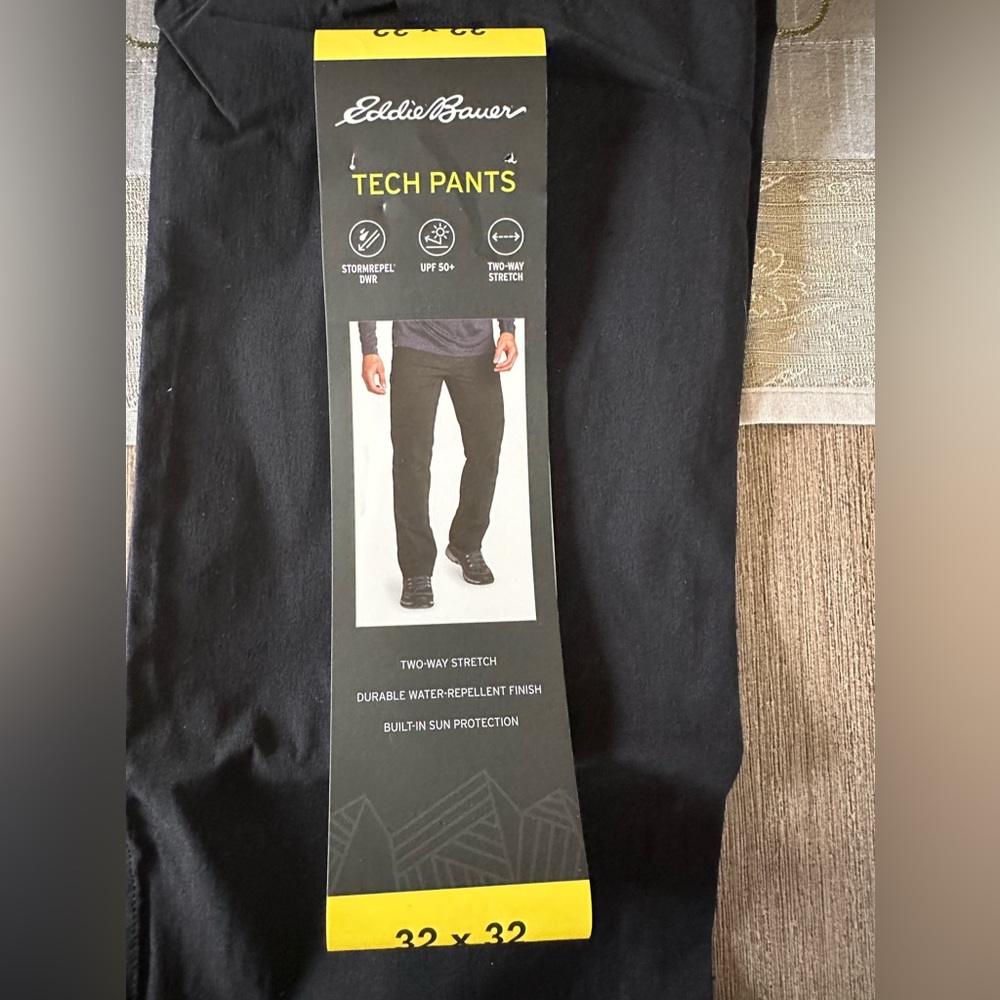 Eddie Bauer Men's Tech Black Water Repellant Pants New - Picture 7 of 11